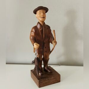 Vintage Handcrafted Wooden Fisherman Figurine